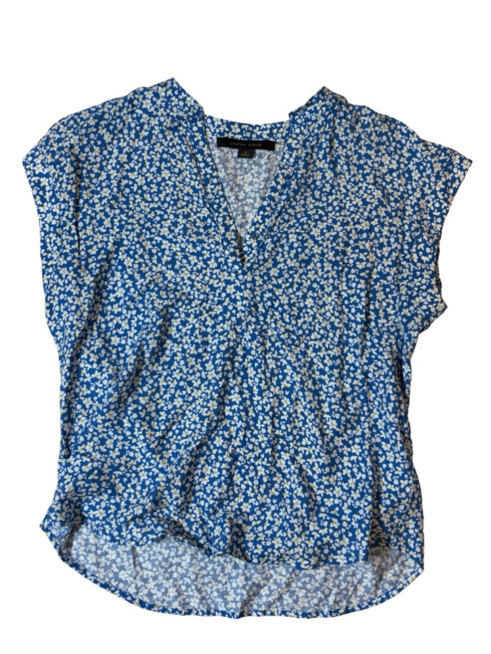 Cynthia Steffe Blue Floral Blouse Top M V Neck Lightweight Spring Summer